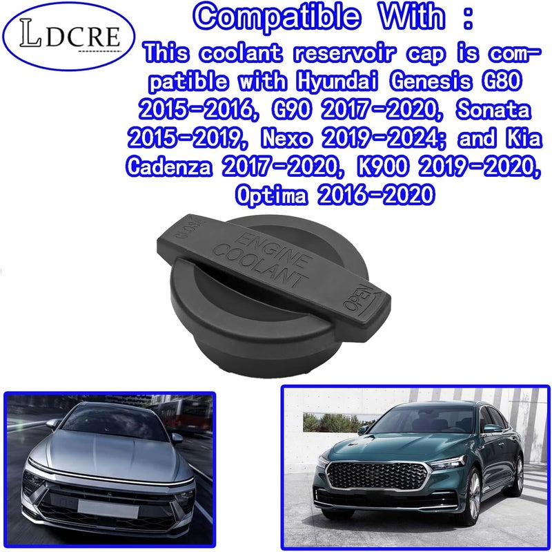 LDCRE 25441-B1000 Coolant Reservoir Cap Compatible with 2015-2024 Hyundai Genesis G80 G90 Sonata Nexo 2017-2020 Kia Cadenza K900 Optima,Coolant Reservoir Cover Replacement Replace 25441B1000 25441-B1000 - Image 4